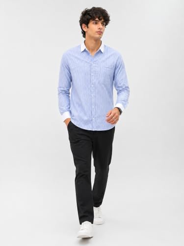 Image of Men's Striped Casual Shirt | White Collar & White Cuff Design | Full Sleeve Cotton Blend Shirt for Men | Slim Fit Stylish Casual Wear