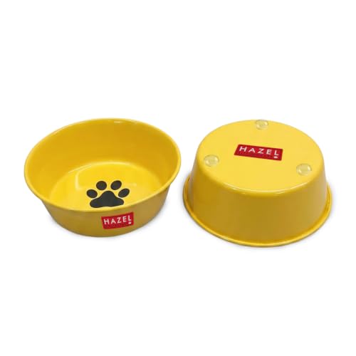 Image of HAZEL Yellow Pet Water Bowl with Paw Print Design for Puppies, Kittens & Small Pets