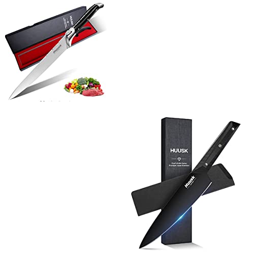 Huusk Knife Japan Kitchen Professional Chef Knife Bundle With 7.7" Black Titanium Coated Blade #TOP23