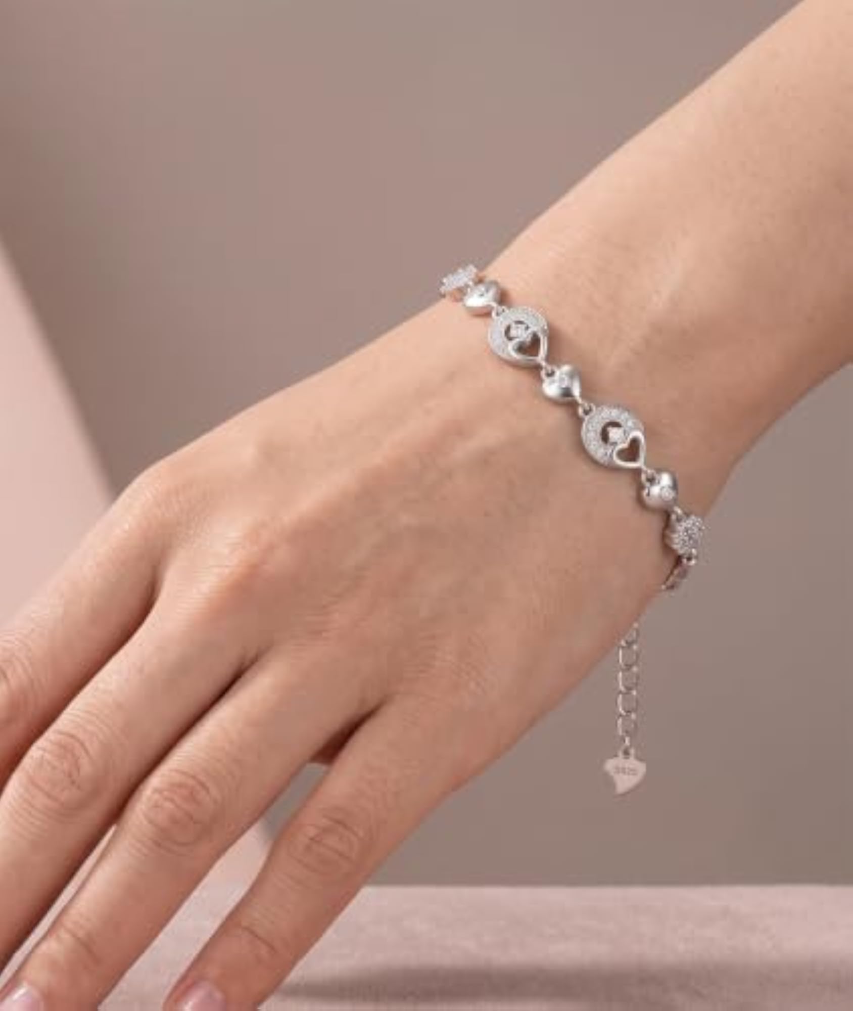925 Sterling Silver Heart CZ Bracelet for Women