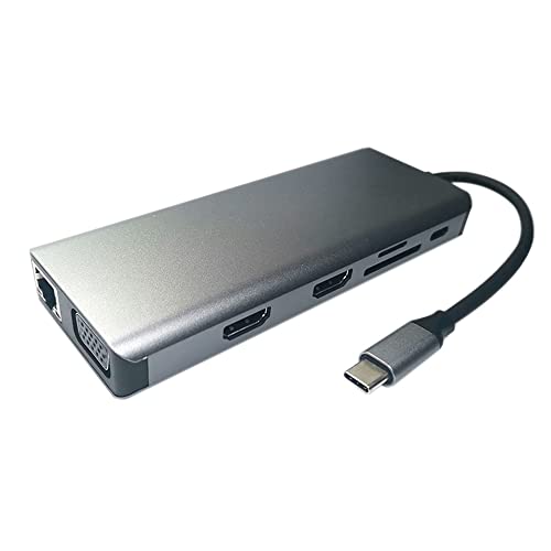 Hub USB C double HDMI adaptateur multiport 12 en 1 avec prise réseau LAN et audio jack