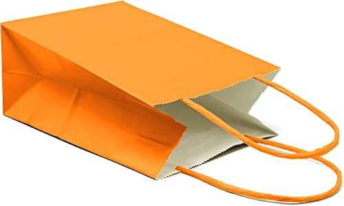Dsquare 12Ct Food Safe Premium Paper & Ink Color Kraft Bag With Handle 8.5 X 5.25 In - Party Favor Gift Bags With Handle, Color Goody Bag, Paper Diy Bag, Environmentally Safe (Small, Orange) #TOP2