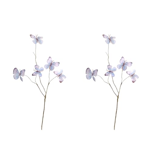 Set 2 ramas secas decorativas con mariposas de seda miniatura 1