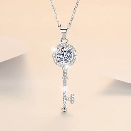 prifisny S925 Sterling Silver Women's Necklace with Moissanite Key Pendant & Eternal Rose Gift Box - image 2