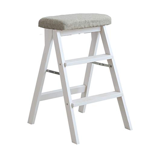Klapptreppe Klappstufen Klapptritt Faltbare Trittleiter 3 Stufen Holz Weiß leicht und Faltbare für bibliothek loft zu Hause Dekoration - graue Kissen Abnehmbaren - 150kg kapazität Cover