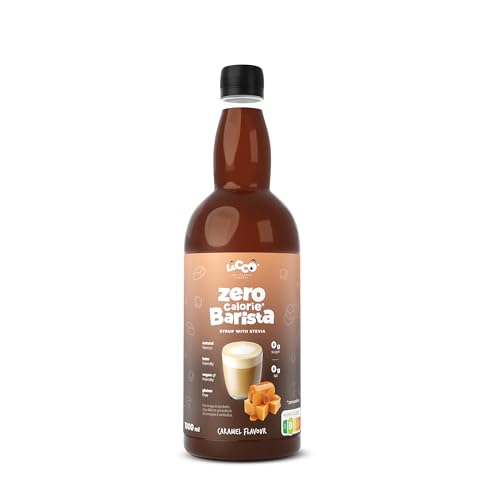 Locco Kalorienfreier Barista Sirup mit Stevia | Vegan, Keto, glutenfrei | Zuckerfrei | Kaffee-Sirup | Null-Kalorien | Caramel | 1L