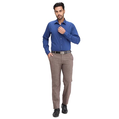 Image of Raymond Men Slim Fit Solid Pattern Pure Cotton Semi Cutaway Collar Full Sleeve Formal Shirt