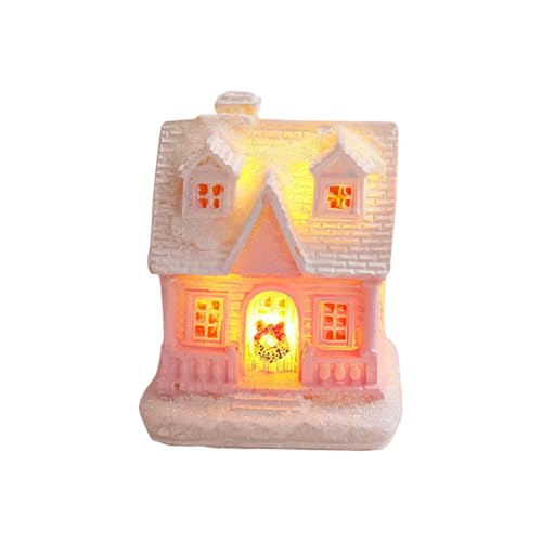 Decoraciones de Navidad en miniatura de resina de casa de jengibre, luz LED, acogedora, figura de casa de pueblo, bonito adorno de mesa para el hogar, decoración de árbol de Navidad, sala de estar (C)