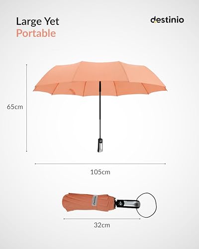 Image of Destinio Umbrella for Man - Large Size, Fully Automatic, Windproof Fibreglass Ribs, UPF 50+ Sun Protection, Premium 210T Pongee, Foldable Travel Umbrella for Rain for Men and Women - 3 fold Compact Easy to Carry (Auto open auto close)