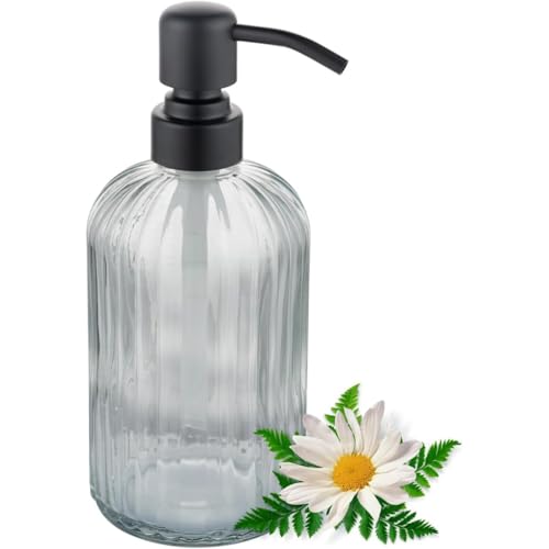 Image of Glass Soap Dispensers Black, for Kitchen and Bathroom, Heavey Glass Bottle 15oz, Stainless Steel Head