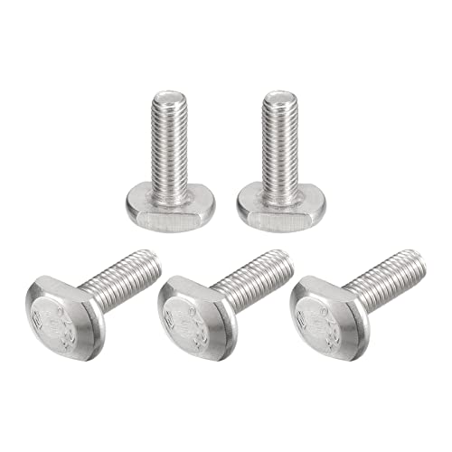uxcell T-Slot Bolts, 5pcs M10x30mm T Slot Drop-in Stud Sliding Bolts 304 Stainless Steel T Shape Screws for T Track