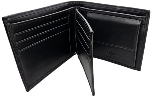Nappa Leather Bifold Wallet with Coin Pocket for Men - 2 Spacious Cash Compartments, 11 Card Slots with RFID protection, Driving Licence Window, High-end Finish3