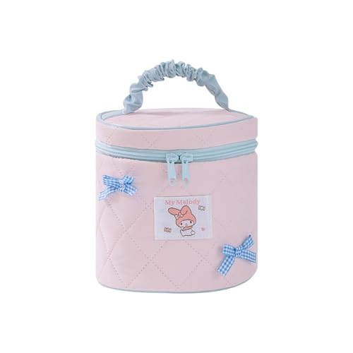 Vimanllie Small Cosmetic Bag Makeup Bag Waterproof Travel Case with Brush Holder, Cylindrical Handheld Portable Storage for Women, Toiletry Bag for Home&Travel,Fashion Sweet Cute for Girls