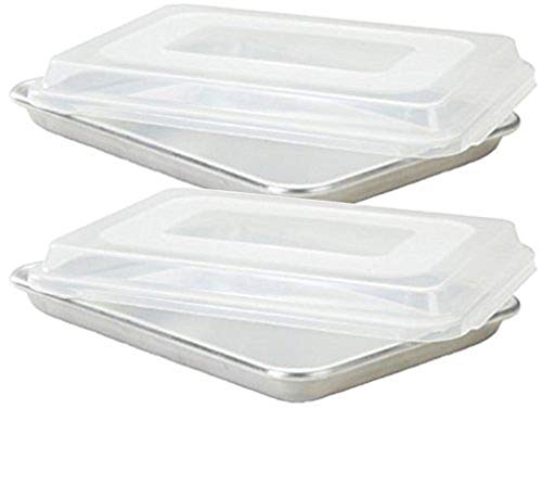 Commercial Grade Half Size Aluminum Baking Sheet Pan with 2 Snap-Tight Plastic Lid Covers, 13