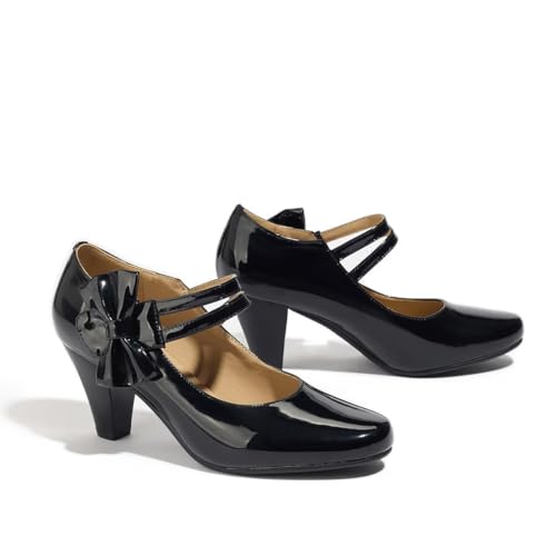 Chunky Mary Jane Shoes for Women High Platform Round Toe Heels Patent Leather Fashion Single Strap Dress Wedding Party Pumps Shoes2