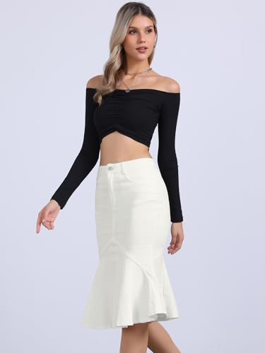 Allegra K Denim Jean Skirt for Women's High Waist Bodycon Ruffles Fishtail Skirts4