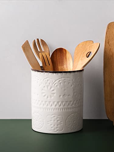 DOWAN white ceramic extra large utensil holder crock