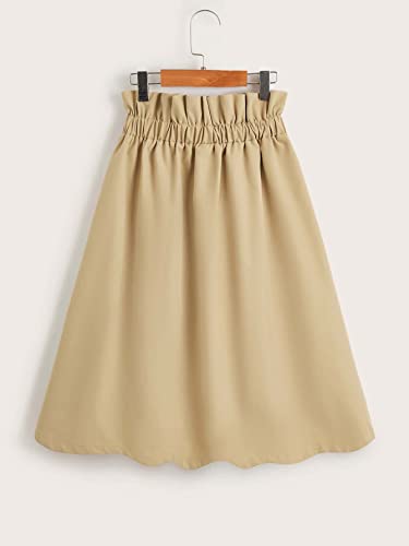 Verdusa Girl's Button Front Paperbag Waist A Line Long Flare Skirt Khaki 11-12Y #TOP1