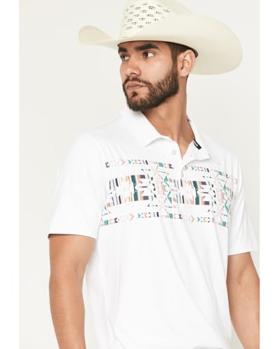 HOOEY Men's The Weekender Southwestern Border Print Short Sleeve Polo Shirt - HP034WHAZ US White2