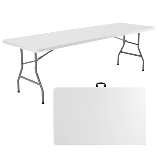 Sweetcrispy 8ft Folding Table Outdoor Indoor Heavy Duty Portable Desk with Carrying Handle for Camping Picnic Party