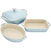 Staub Ceramic 4-pc Baking Pans Set, Casserole Dish with Lid, Brownie Pan, Light Blue