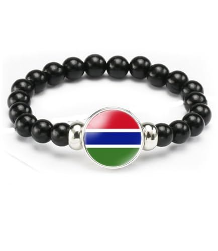 vmcoatdu Gambia Flag Bracelet Elastic Rope Beaded Bracelet Support Your Country Travel Souvenir Gifts for Men Women (Gambian)