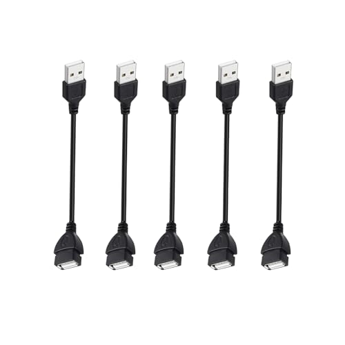Short USB Extension Cable 1ft 5 Pack Bulk, USB A 2.0 Male to Female Extension Cord for Playstation, Xbox, Flash Drive, Printer, Mouse, Keyboard, 480Mbps Transfer Speed