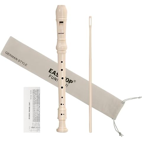 EAST TOP Soprano Recorder for Kids Beginners, 8 Hole Plastic German Fingering Flute Recorder 3 Piece with Cleaning stick, Cotton pouch, Fingering Chart, Colorful box (Ivory), as a gift Cover