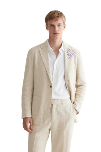 Linen Men Suit Summer Beach Wedding Outfit Groom Slim Fit 2 Piece Formal Men Suit Blazer and Pants Set Retro Tuxedos Dress