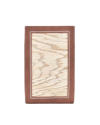 Image of Premsons Remote Holder Artificial Leather with Wooden Finish - 4 Section Tabletop Organizer for TV, AC & Office Desk Accessories - Compact & Stylish Storage Solution for Home & Office - Light Brown