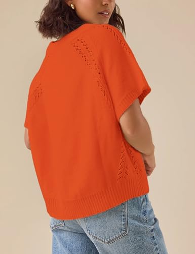 Yeokou Women Knit Crochet Top Crewneck Short Sleeve Boxy Pullover Loose Casual Summer Tee Shirt3