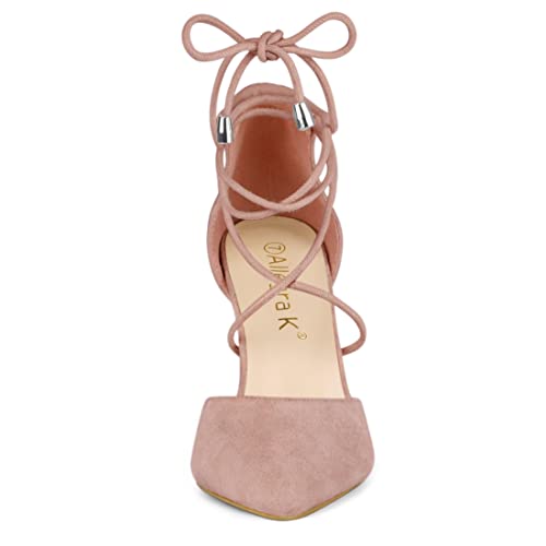 Allegra K Women's Pointed Toe Chunky Heel Lace Up Dust Pink Pumps 7.5 M US2