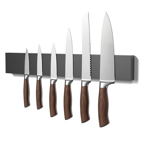 vonsera Porte Couteaux Aimanté en Bois, Porte Couteau Magnétique avec Aimant Ultra-puissant - 15.75'' - Aimant Couteau Mural pour Ustensiles de Cuisine et Rangement d'outils - Noir