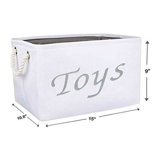 Modern Designs Pro Embroidered Tote Bin - Storage Basket For Nursery - Large Storage Box - Organizing Bedroom, Closet, Classroom (White Toys Basket) #TOP1