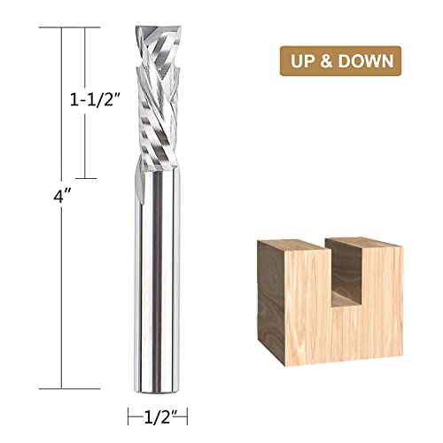Spetool 2Pcs Up & Down Spiral Router Bits Sets With 1/2" Shank 1/2" Cutting Diamter Extra Long 4 Inch, Carbide Cnc Compression Bits For Wood Carving Slots Mortises #TOP1