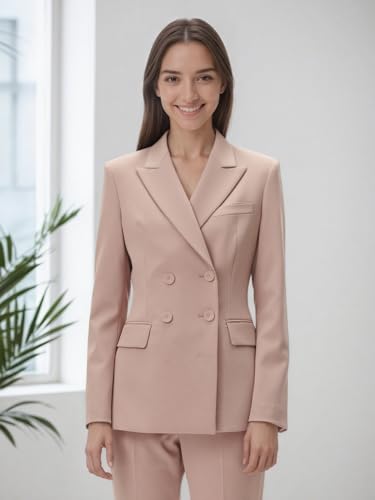 2 Piece Double Breasted Women's Suiting Slim Fit Formal Suit for Women Casual Blazer Pant Set Business Office Outfits3