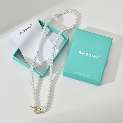 Wwbginf 6Mm Pearl Choker Necklace For Women Girls 14K Gold Plated Toggle Clasp Small White Faux Pearl Strand Dainty Pearl Jewelry 14 16 18 Inches #TOP4