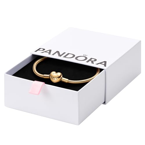 PANDORA Heart Clasp Snake Chain Bracelet - Compatible Moments Charms - Gift for Her Shine - with Gift Box - 8.3