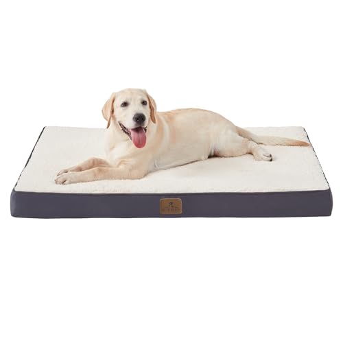 Bedfolks Orthopedic Dog Bed for Extra Large Dogs - Egg Foam Dog Crate Bed with Removable Waterproof Cover, Pet Bed Mat Suitable for Dogs and Pets Up to 90 lbs (41 x 29 x 3.5 inches, Grey)