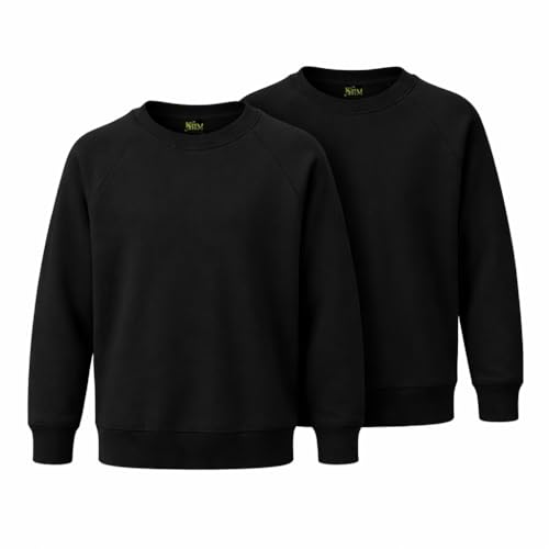 KHIM Fleece Sweatshirt Unisex Sweater Jumper Full Sleeve Kids Boys Girls Children Top Crew Neck Outdoor Activewear (UK Age 2 Years 3 Years Regular Black Pack 2)