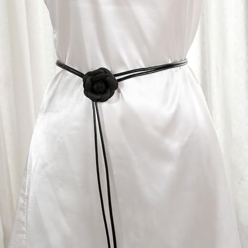 Womens' Small Flower Knot Leather-Rope Waist Belt with Pearl for Dress Elegant Sweet3