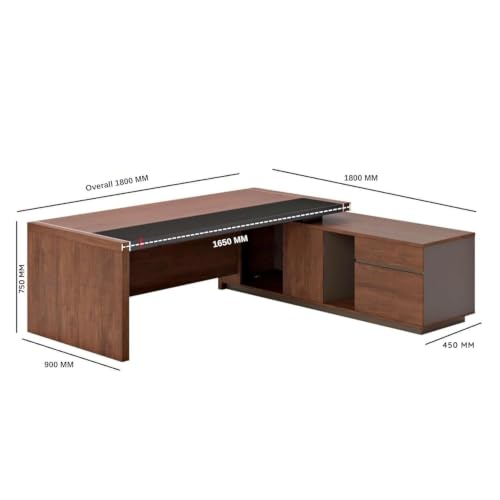 Image of Director Office Desk for Boss & Executive | Unique Design L Shape Table Made in Particle Board with 2 Drawer, Openable Shutter, 5-Year Warranty & Free Assembly (LDL-537)