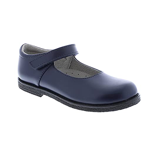 Footmates Cindy Bts Single-Strap Leather Mary Jane Girls Flats Dress Shoes With Wide Toe Box, Slip-Resistant Non-Marking Outsoles - Navy, 4.5 Big Kid (8-12 Years #TOP3