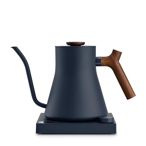 Image of Fellow Stagg EKG Pro Electric Gooseneck Kettle for Pour-Over Coffee & Tea | Precise Temp Control, Quick Heating, Stainless Steel, Brew Timer, Scheduling, Walnut Handle, Stone Blue, 0.9 Liter