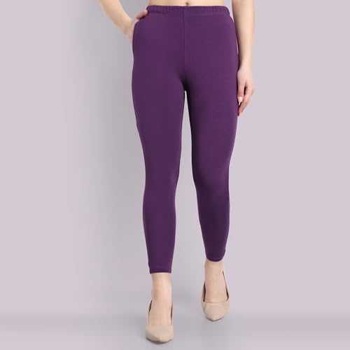 Image of ONE SKY Women Ankle Length Leggings | Premium Cotton Modal Spandex Blend | High Waist Stretchable & Bio-Washed Fabric | Colour-Lock | Ethnic Leggings for Women
