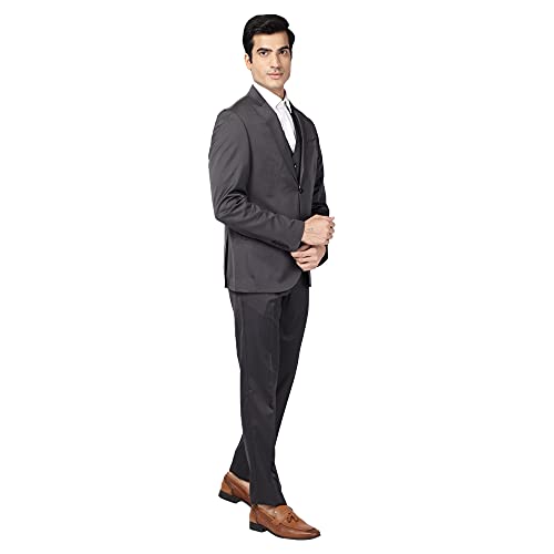 Image of Blackberrys Men Polyester Solid Slim Burgundy Peak Suit
