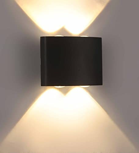Image of SAH Led Metal Outdoor Wall Light, Black, Waterproof, Warm White for Entryway, Gardens, Pathways, Vanity, Pool Side, Outdoor Stairs and Walls (Modern, 2) (4 Way, Pack of 2)