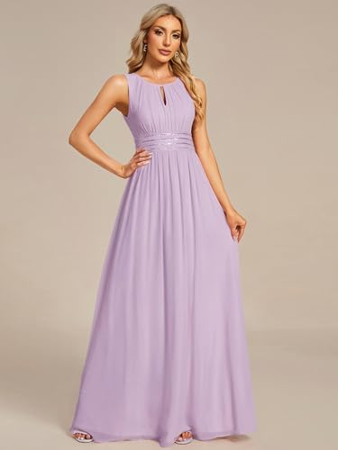 Image of Ever-Pretty Women's Chiffon Sleeveles Summer Formal Wedding Guest Dresses Ruched A Line Hollow Out Crew Neck Bridesmaid Dress