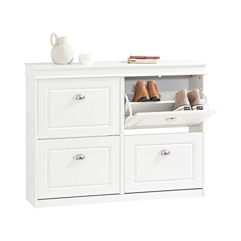 Haotian White Shoe Cabinet with 4 Flip Drawers, Large Freestanding Shoe Rack, Modern Shoe Organizer for Entryway, Hallway, Entance FSR79-W Cover