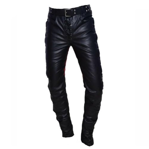 Men's Leather Pants Side Laces Bikers Jeans Pants Punk Gothic Real Leather3